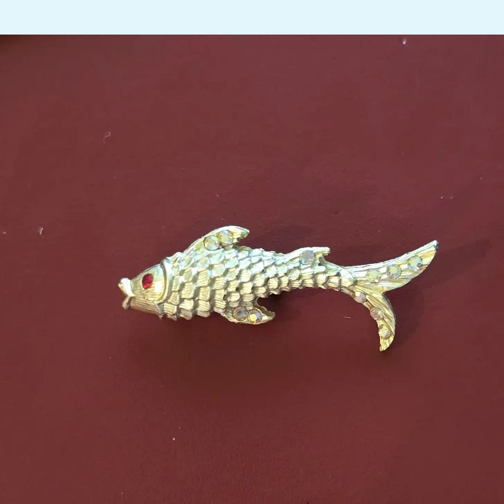 Vintage Gold tone Koi Fish Brooch with AB rhinestones